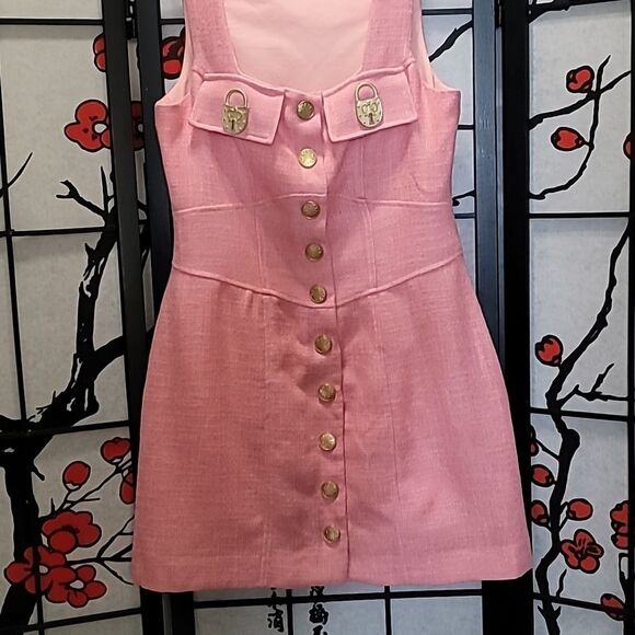 Alice McCall Queenie Gold Lock Button-Up Snaps Mini Dress Sherbert Pink SIZE 6 - Picture 5 of 14